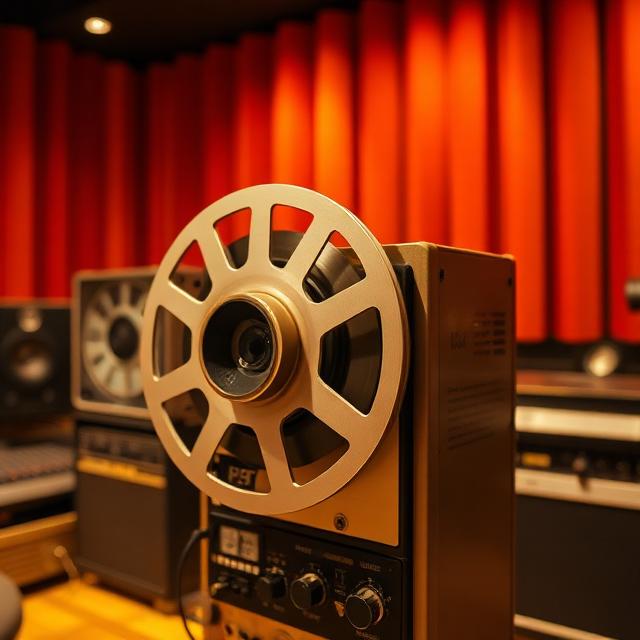 Reel-to-reel tape recorder in a studio