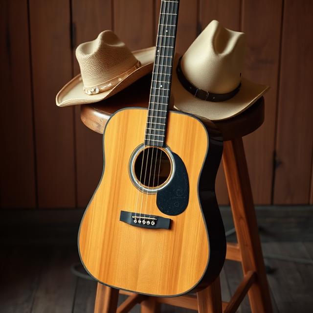 Country guitar with cowboy hat